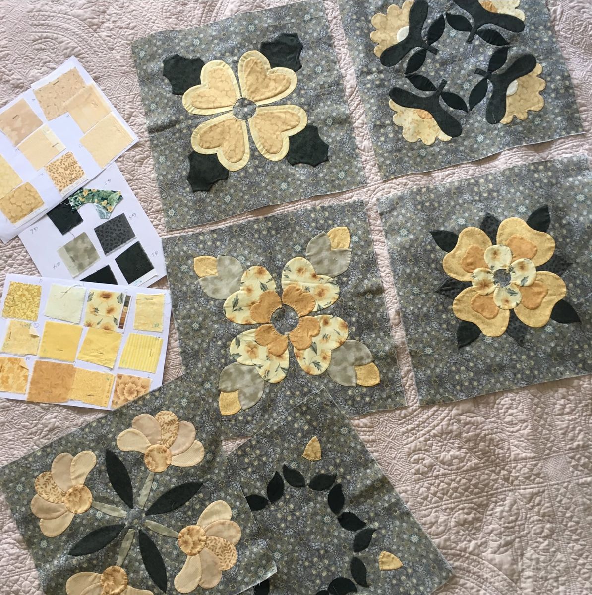 The actual yellow rose quilt - work in progress.